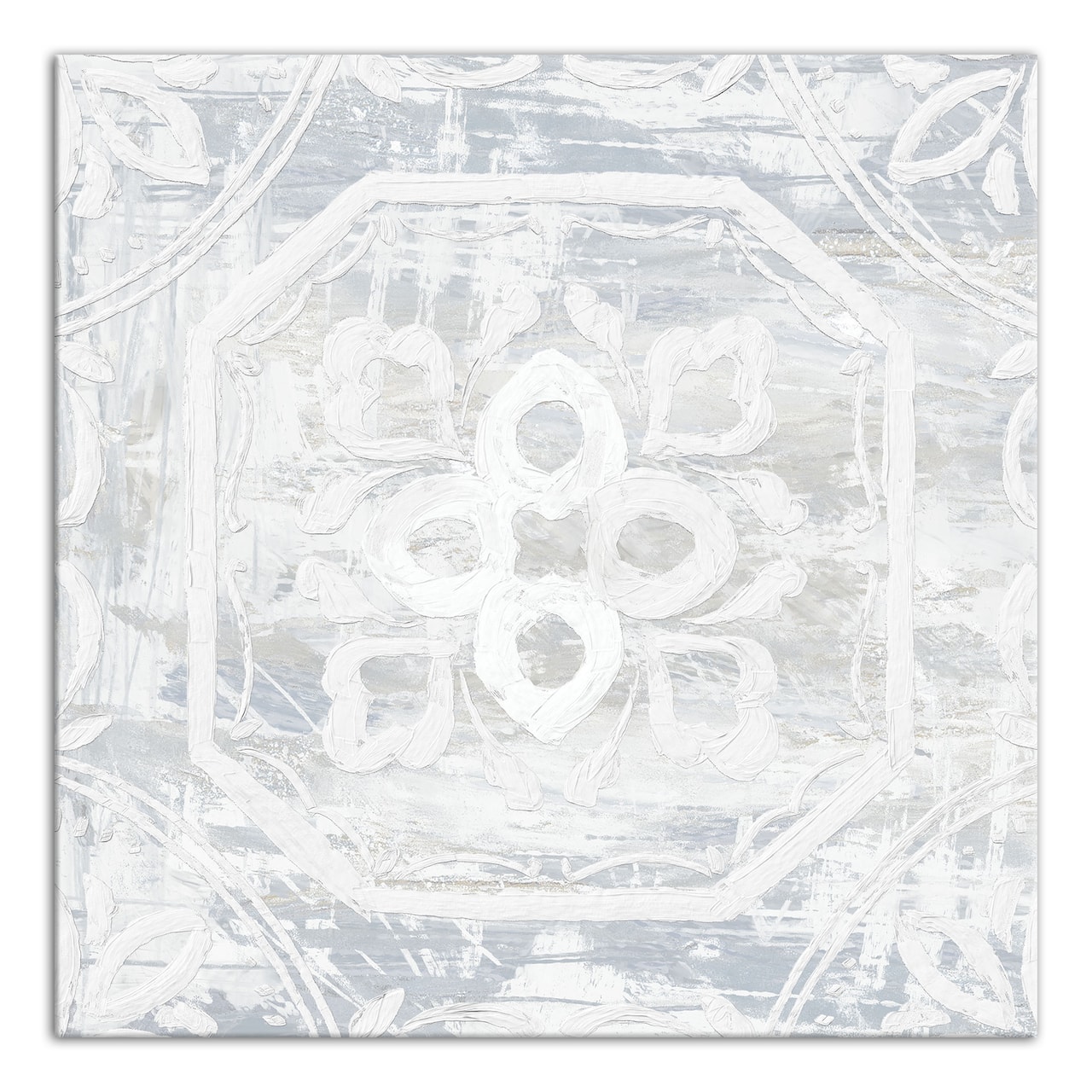 White Textured Medallion I 16" x 16" Canvas Wall Art